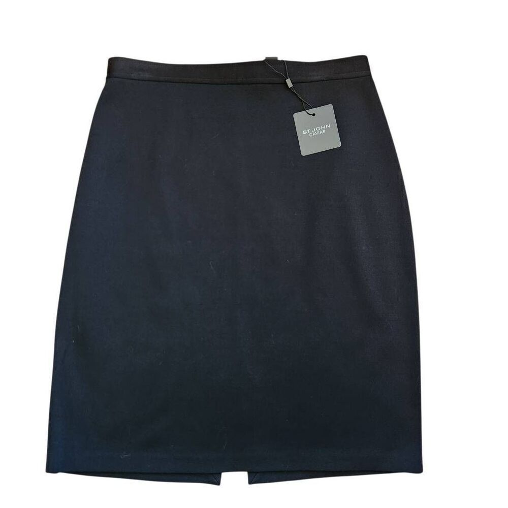St John Caviar Skirt Womens 10 Wool Black Pencil Careerwear New $395 Retail